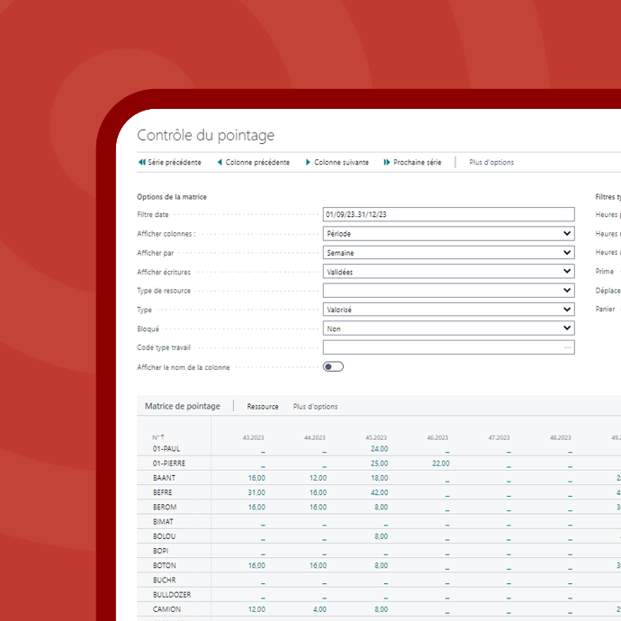 écran de main d'oeuvrel'ERP travaux publics